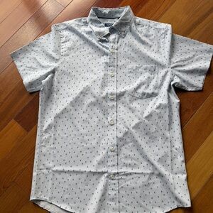 Izod White Short-Sleeve Button-Down with Navy Micro Print